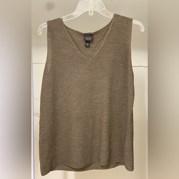 Women’s Large Diagonal Oak 100% Wool Crepe Sleeveless EILEEN FISHER Top - Picture 5 of 16